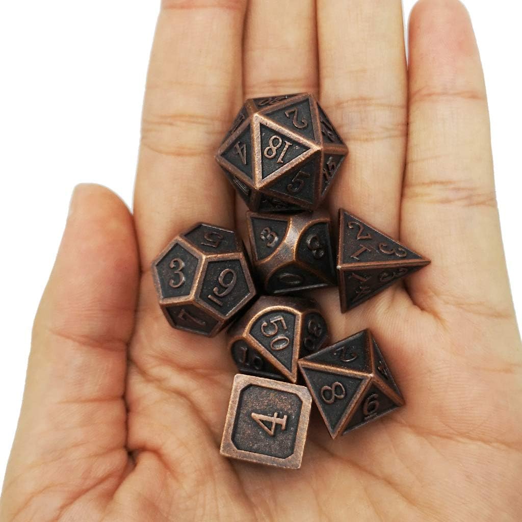 Haxtec Bloodstained Metal DND Dice Set Antique Iron Blood Metal D&D Dice Set Dragon Scale with Leather Dice Bag Bloodsplattered Metal Polyhedral Dice for Dungeons and Dragons TTRPG Gifts