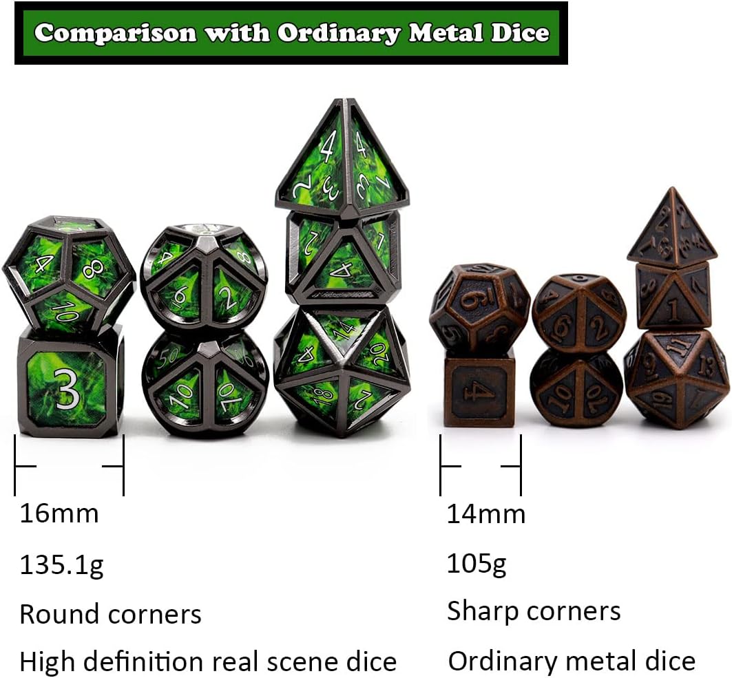 Haxtec Bloodstained Metal DND Dice Set Antique Iron Blood Metal D&D Dice Set Dragon Scale with Leather Dice Bag Bloodsplattered Metal Polyhedral Dice for Dungeons and Dragons TTRPG Gifts