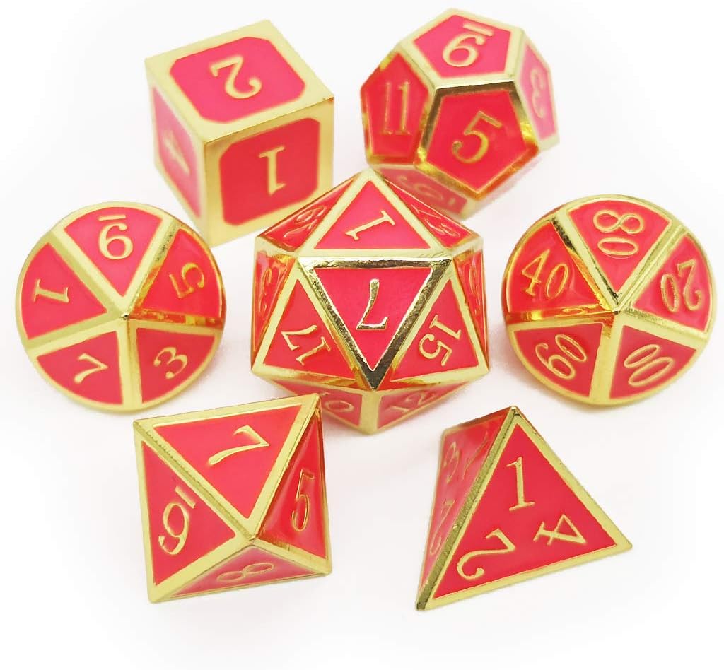 Haxtec Bloodstained Metal DND Dice Set Antique Iron Blood Metal D&D Dice Set Dragon Scale with Leather Dice Bag Bloodsplattered Metal Polyhedral Dice for Dungeons and Dragons TTRPG Gifts