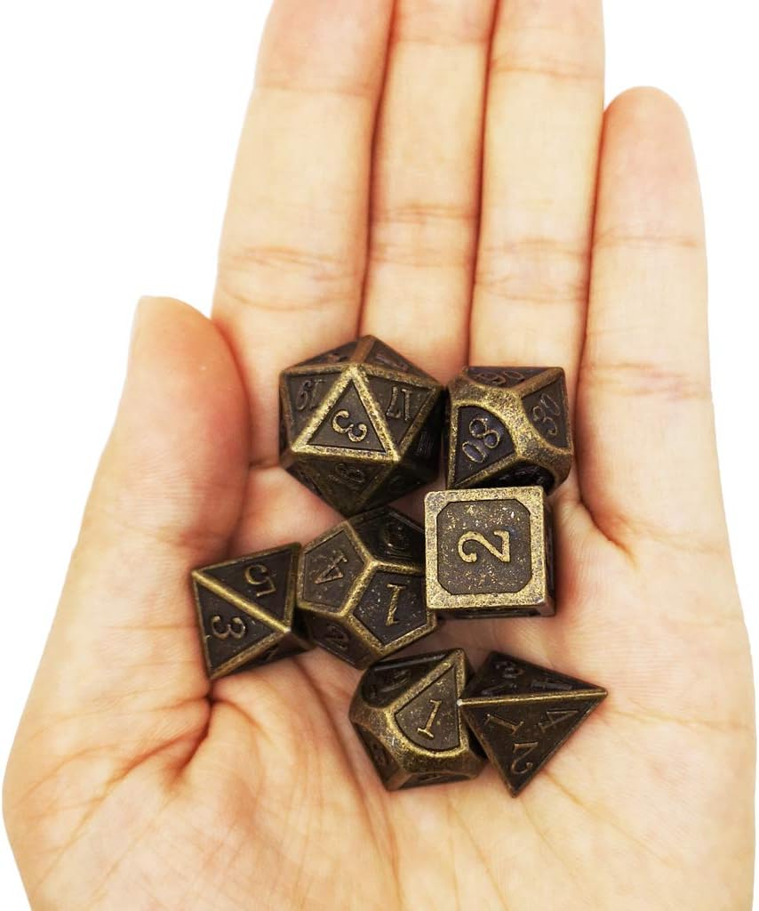 Haxtec Bloodstained Metal DND Dice Set Antique Iron Blood Metal D&D Dice Set Dragon Scale with Leather Dice Bag Bloodsplattered Metal Polyhedral Dice for Dungeons and Dragons TTRPG Gifts