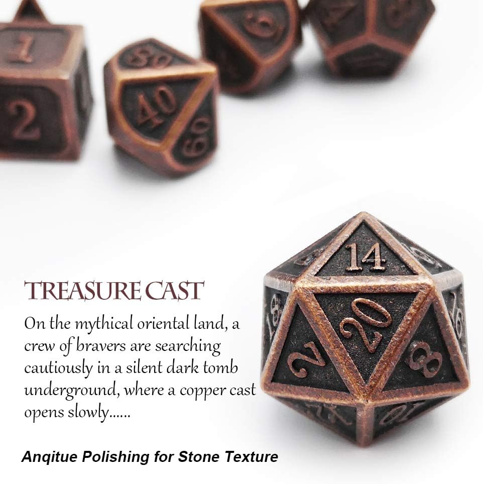 Haxtec Bloodstained Metal DND Dice Set Antique Iron Blood Metal D&D Dice Set Dragon Scale with Leather Dice Bag Bloodsplattered Metal Polyhedral Dice for Dungeons and Dragons TTRPG Gifts
