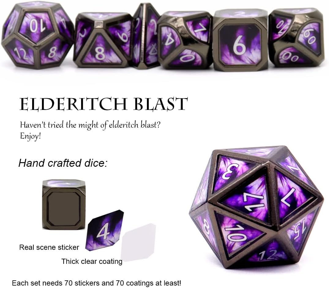 Haxtec Bloodstained Metal DND Dice Set Antique Iron Blood Metal D&D Dice Set Dragon Scale with Leather Dice Bag Bloodsplattered Metal Polyhedral Dice for Dungeons and Dragons TTRPG Gifts