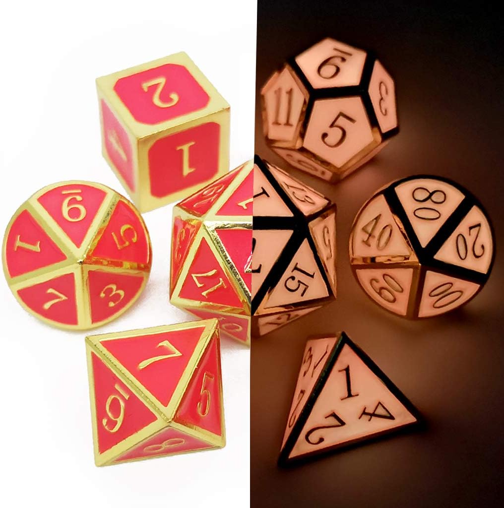 Haxtec Bloodstained Metal DND Dice Set Antique Iron Blood Metal D&D Dice Set Dragon Scale with Leather Dice Bag Bloodsplattered Metal Polyhedral Dice for Dungeons and Dragons TTRPG Gifts