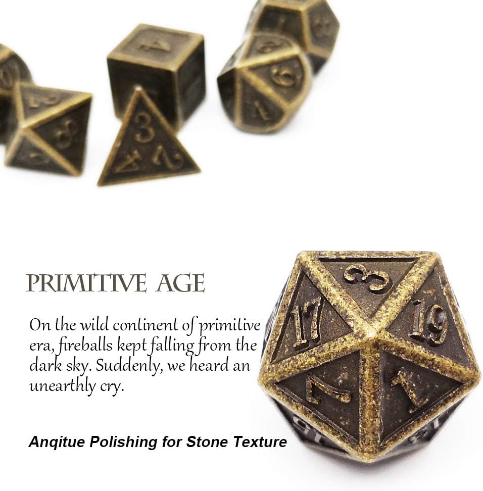 Haxtec Bloodstained Metal DND Dice Set Antique Iron Blood Metal D&D Dice Set Dragon Scale with Leather Dice Bag Bloodsplattered Metal Polyhedral Dice for Dungeons and Dragons TTRPG Gifts