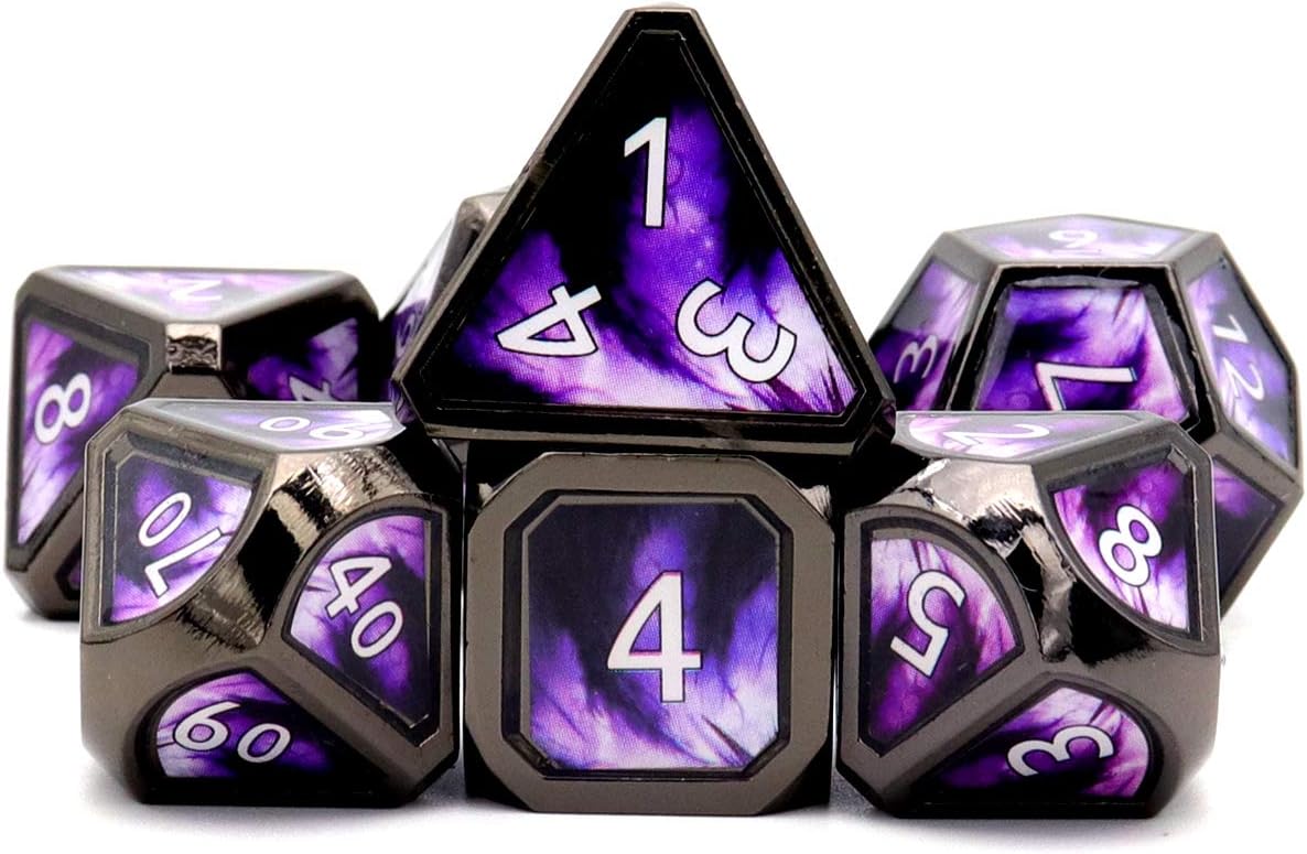 Haxtec Bloodstained Metal DND Dice Set Antique Iron Blood Metal D&D Dice Set Dragon Scale with Leather Dice Bag Bloodsplattered Metal Polyhedral Dice for Dungeons and Dragons TTRPG Gifts