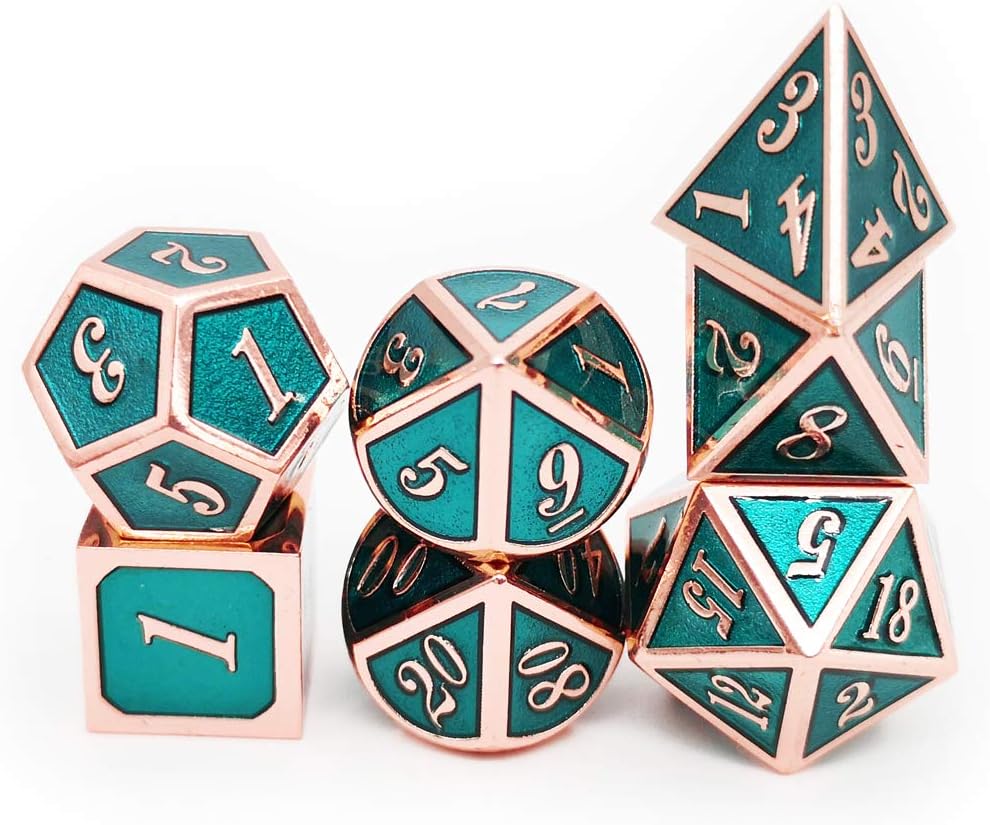Haxtec Bloodstained Metal DND Dice Set Antique Iron Blood Metal D&D Dice Set Dragon Scale with Leather Dice Bag Bloodsplattered Metal Polyhedral Dice for Dungeons and Dragons TTRPG Gifts