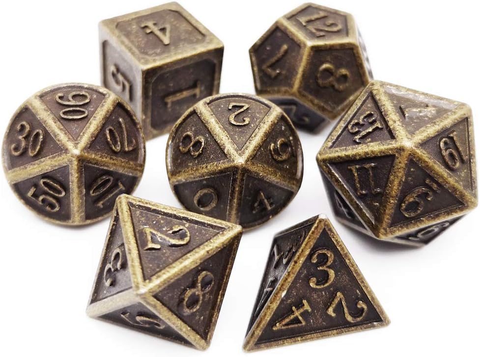Haxtec Bloodstained Metal DND Dice Set Antique Iron Blood Metal D&D Dice Set Dragon Scale with Leather Dice Bag Bloodsplattered Metal Polyhedral Dice for Dungeons and Dragons TTRPG Gifts