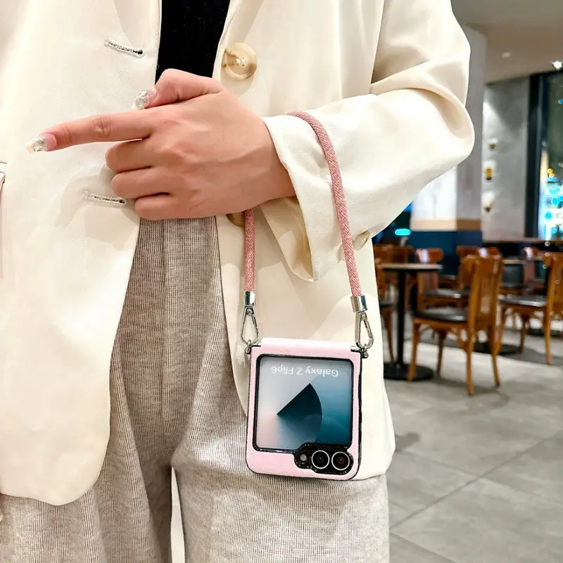 Six-color Winter Plush Side Buckle + Hand Rope for SamSung Folding Mobile Phone Case Suitable for SamSung All-inclusive Anti-fall Protective Case Creative Simple Niche for SamSung for Galaxy Z Flip3 for Galaxy Z Flip4 for Galaxy Z Flip5 for Galaxy Z Flip6 details 3