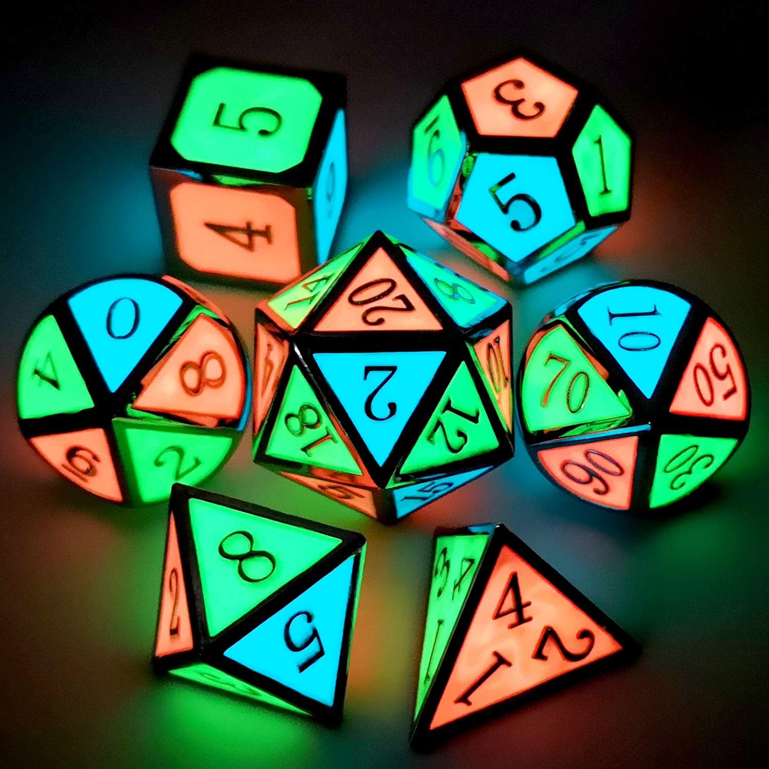 Haxtec Bloodstained Metal DND Dice Set Antique Iron Blood Metal D&D Dice Set Dragon Scale with Leather Dice Bag Bloodsplattered Metal Polyhedral Dice for Dungeons and Dragons TTRPG Gifts