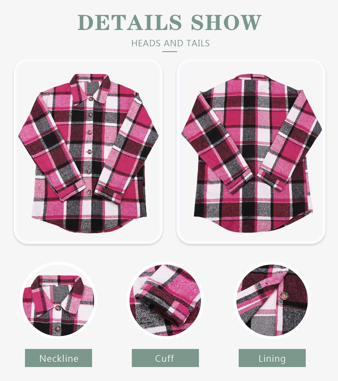 Beaully Women's Flannel Plaid Shacket Long Sleeve Button Down Shirts Jacket Coats with Side Pockets