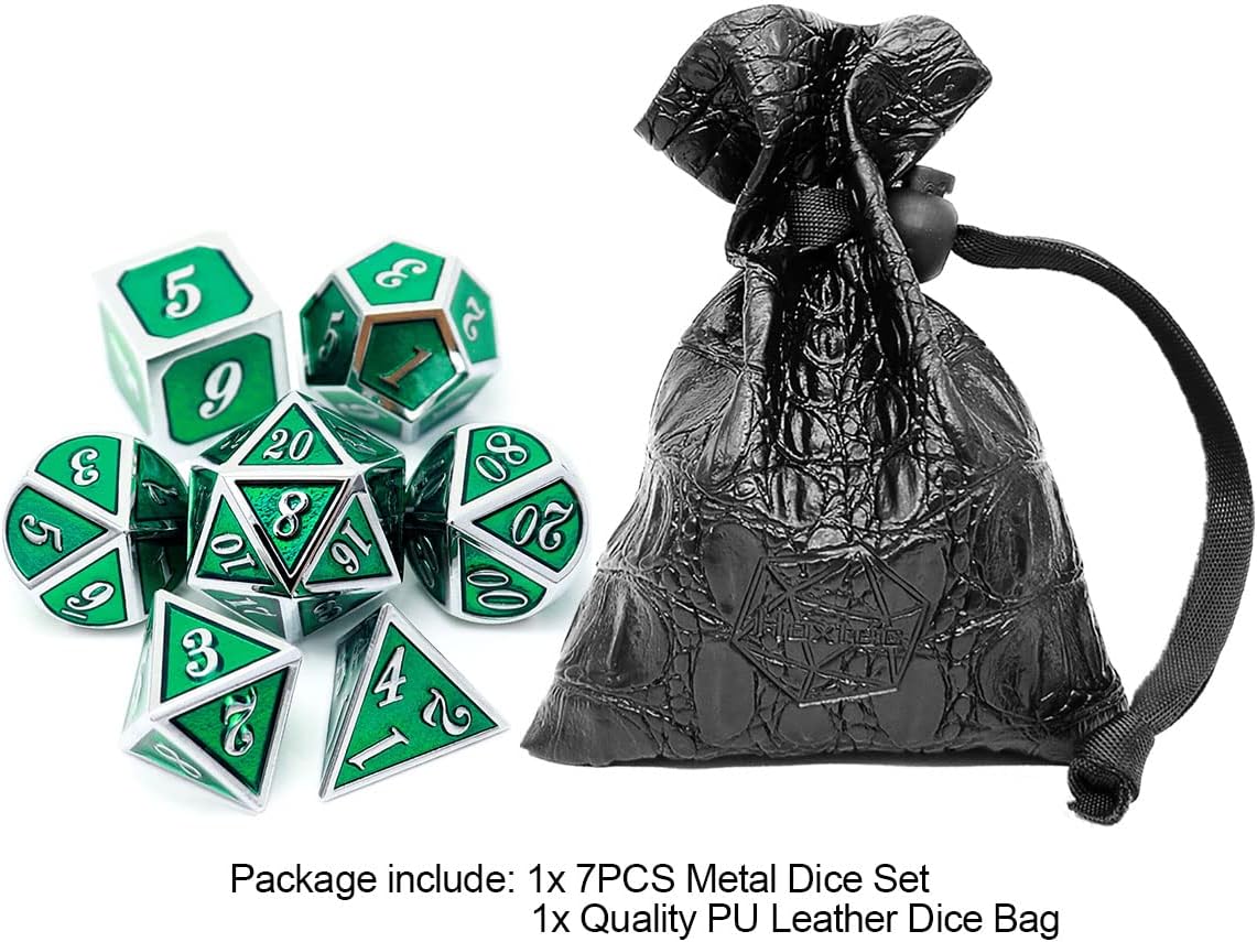 Haxtec Bloodstained Metal DND Dice Set Antique Iron Blood Metal D&D Dice Set Dragon Scale with Leather Dice Bag Bloodsplattered Metal Polyhedral Dice for Dungeons and Dragons TTRPG Gifts