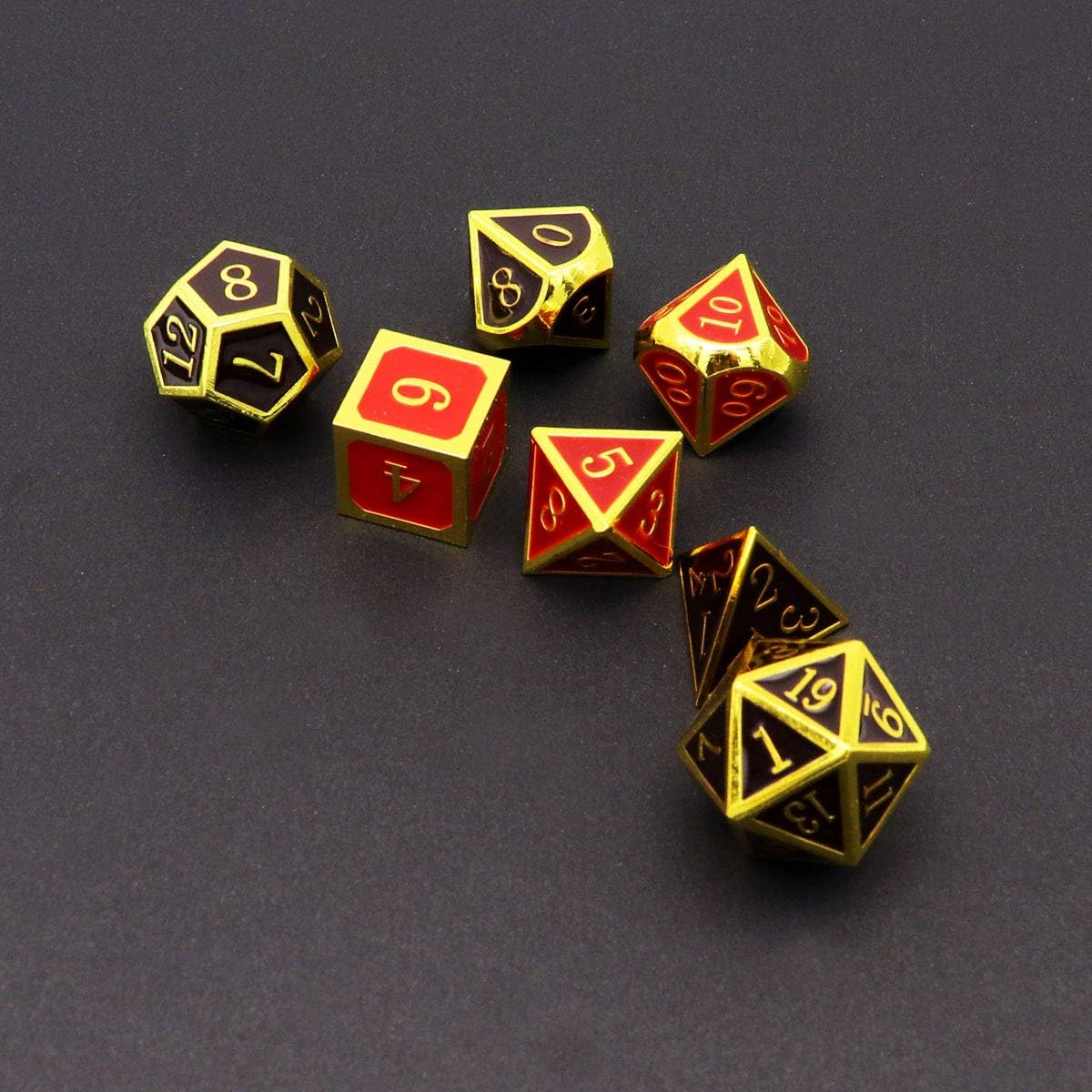 Haxtec Bloodstained Metal DND Dice Set Antique Iron Blood Metal D&D Dice Set Dragon Scale with Leather Dice Bag Bloodsplattered Metal Polyhedral Dice for Dungeons and Dragons TTRPG Gifts