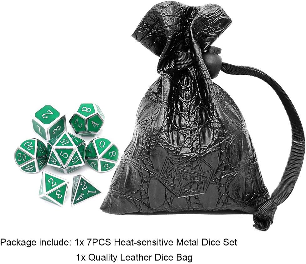 Haxtec Bloodstained Metal DND Dice Set Antique Iron Blood Metal D&D Dice Set Dragon Scale with Leather Dice Bag Bloodsplattered Metal Polyhedral Dice for Dungeons and Dragons TTRPG Gifts