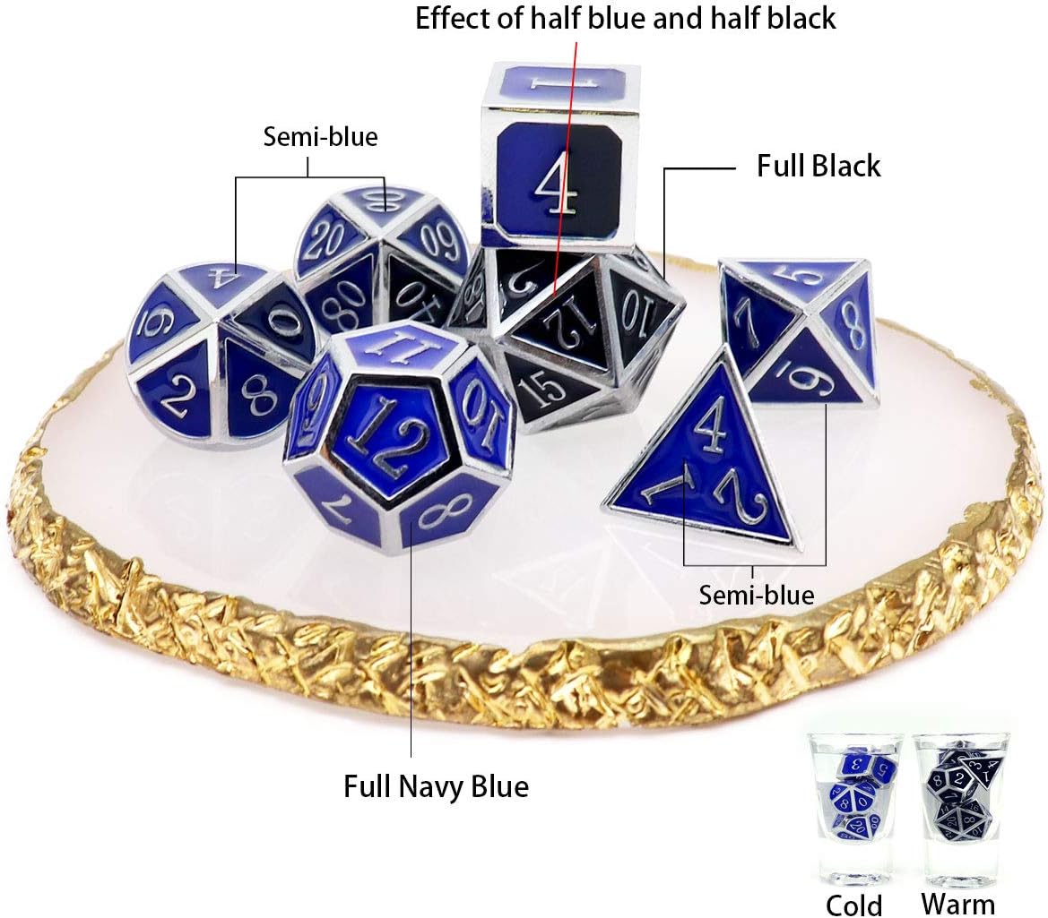 Haxtec Bloodstained Metal DND Dice Set Antique Iron Blood Metal D&D Dice Set Dragon Scale with Leather Dice Bag Bloodsplattered Metal Polyhedral Dice for Dungeons and Dragons TTRPG Gifts