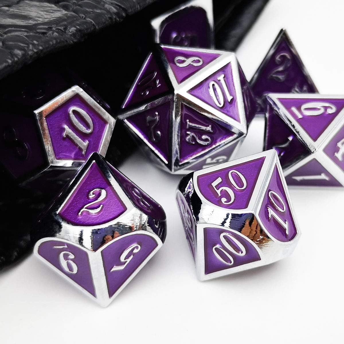 Haxtec Bloodstained Metal DND Dice Set Antique Iron Blood Metal D&D Dice Set Dragon Scale with Leather Dice Bag Bloodsplattered Metal Polyhedral Dice for Dungeons and Dragons TTRPG Gifts