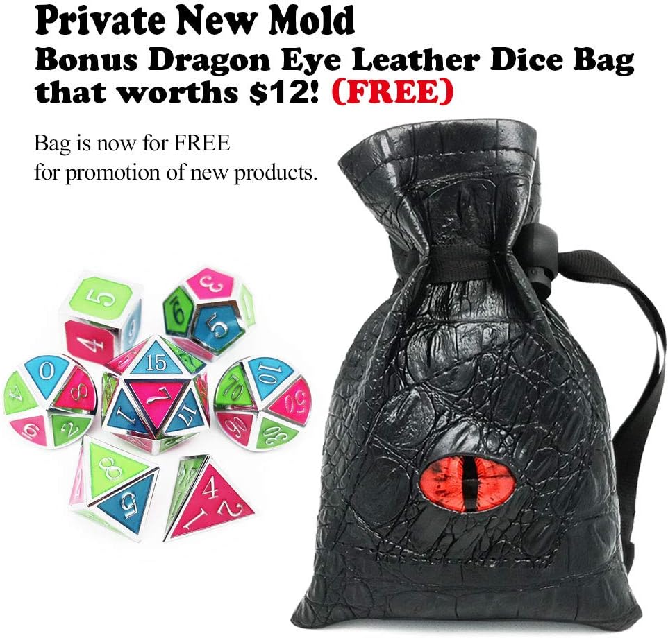 Haxtec Bloodstained Metal DND Dice Set Antique Iron Blood Metal D&D Dice Set Dragon Scale with Leather Dice Bag Bloodsplattered Metal Polyhedral Dice for Dungeons and Dragons TTRPG Gifts