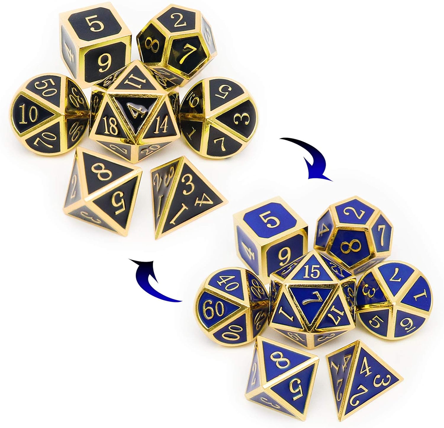 Haxtec Bloodstained Metal DND Dice Set Antique Iron Blood Metal D&D Dice Set Dragon Scale with Leather Dice Bag Bloodsplattered Metal Polyhedral Dice for Dungeons and Dragons TTRPG Gifts