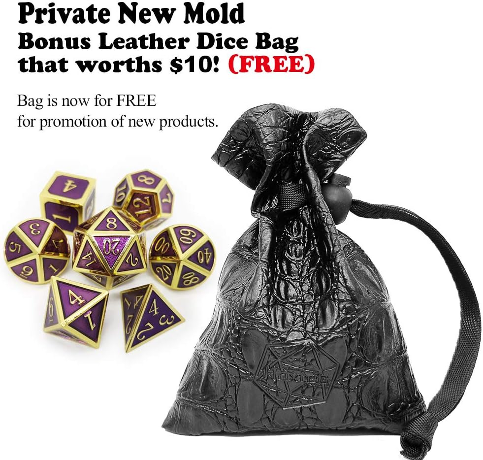 Haxtec Bloodstained Metal DND Dice Set Antique Iron Blood Metal D&D Dice Set Dragon Scale with Leather Dice Bag Bloodsplattered Metal Polyhedral Dice for Dungeons and Dragons TTRPG Gifts
