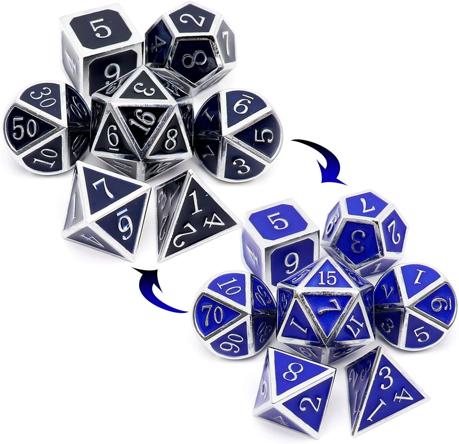 Haxtec Bloodstained Metal DND Dice Set Antique Iron Blood Metal D&D Dice Set Dragon Scale with Leather Dice Bag Bloodsplattered Metal Polyhedral Dice for Dungeons and Dragons TTRPG Gifts