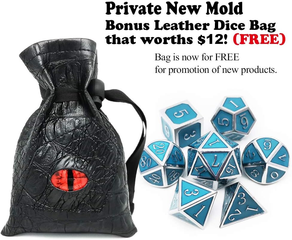 Haxtec Bloodstained Metal DND Dice Set Antique Iron Blood Metal D&D Dice Set Dragon Scale with Leather Dice Bag Bloodsplattered Metal Polyhedral Dice for Dungeons and Dragons TTRPG Gifts