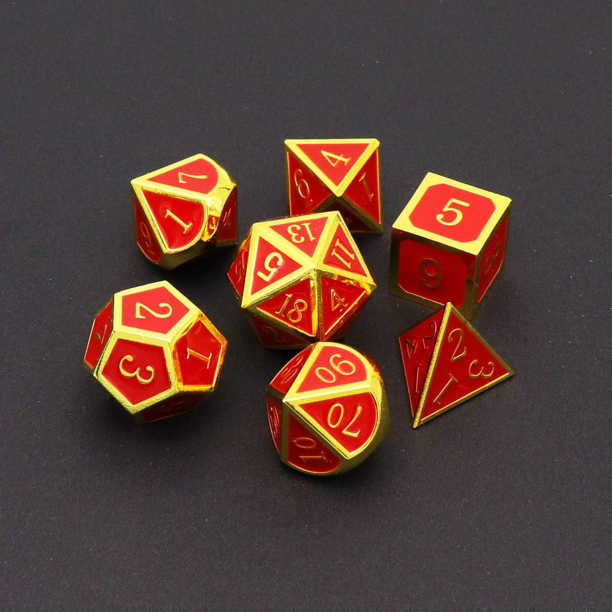 Haxtec Bloodstained Metal DND Dice Set Antique Iron Blood Metal D&D Dice Set Dragon Scale with Leather Dice Bag Bloodsplattered Metal Polyhedral Dice for Dungeons and Dragons TTRPG Gifts