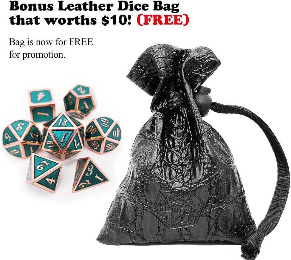Haxtec Bloodstained Metal DND Dice Set Antique Iron Blood Metal D&D Dice Set Dragon Scale with Leather Dice Bag Bloodsplattered Metal Polyhedral Dice for Dungeons and Dragons TTRPG Gifts