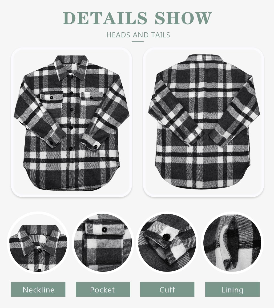 Beaully Women's Flannel Plaid Shacket Long Sleeve Button Down Shirts Jacket Coats with Side Pockets