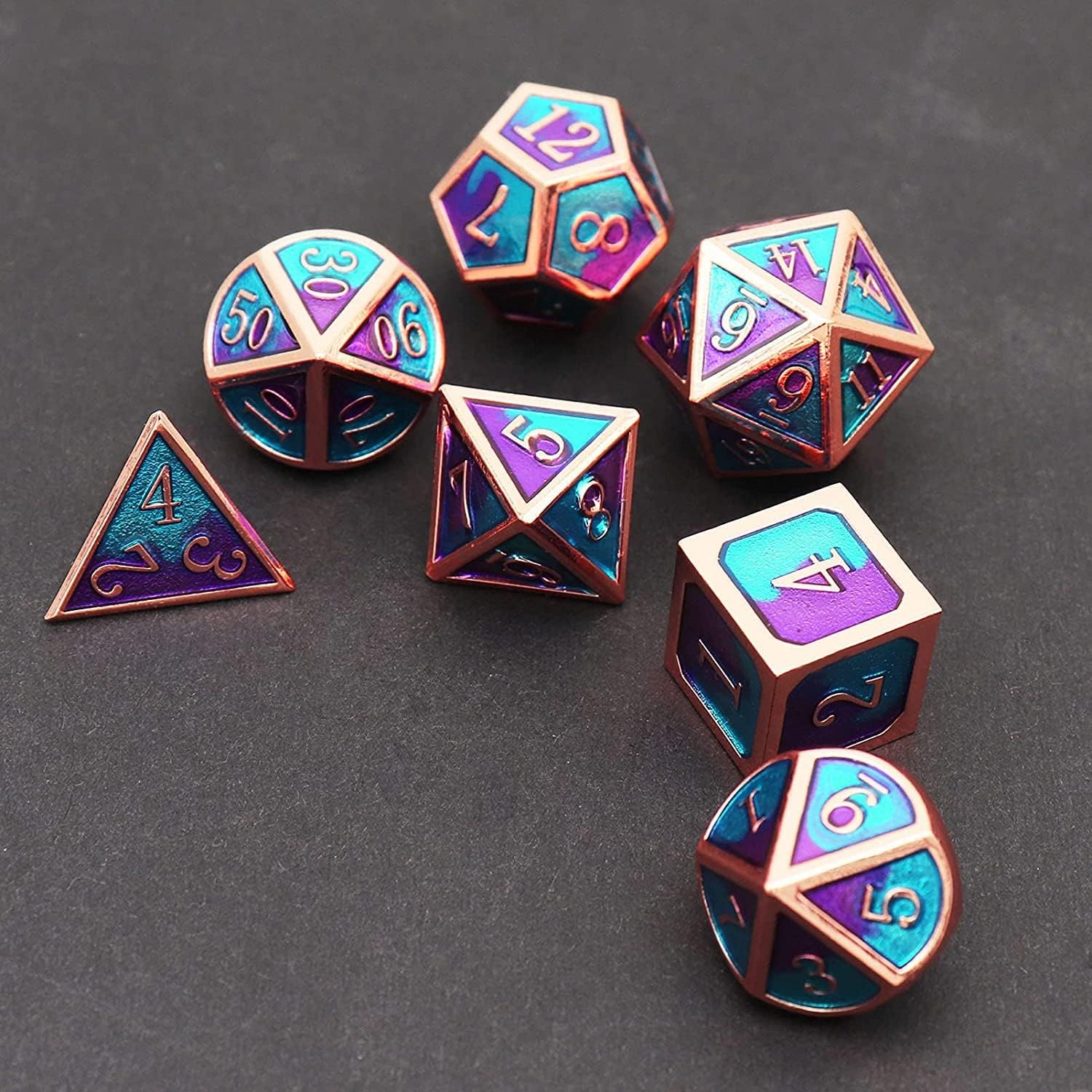 Haxtec Bloodstained Metal DND Dice Set Antique Iron Blood Metal D&D Dice Set Dragon Scale with Leather Dice Bag Bloodsplattered Metal Polyhedral Dice for Dungeons and Dragons TTRPG Gifts