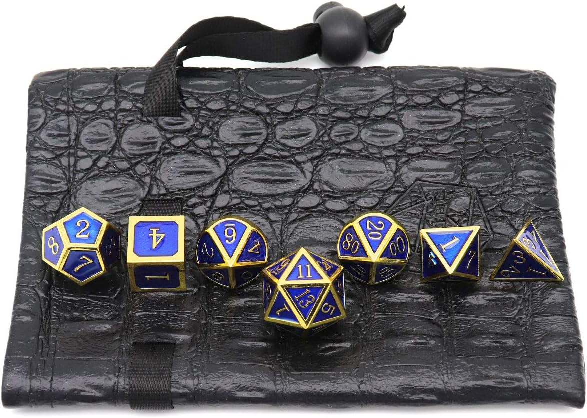 Haxtec Bloodstained Metal DND Dice Set Antique Iron Blood Metal D&D Dice Set Dragon Scale with Leather Dice Bag Bloodsplattered Metal Polyhedral Dice for Dungeons and Dragons TTRPG Gifts