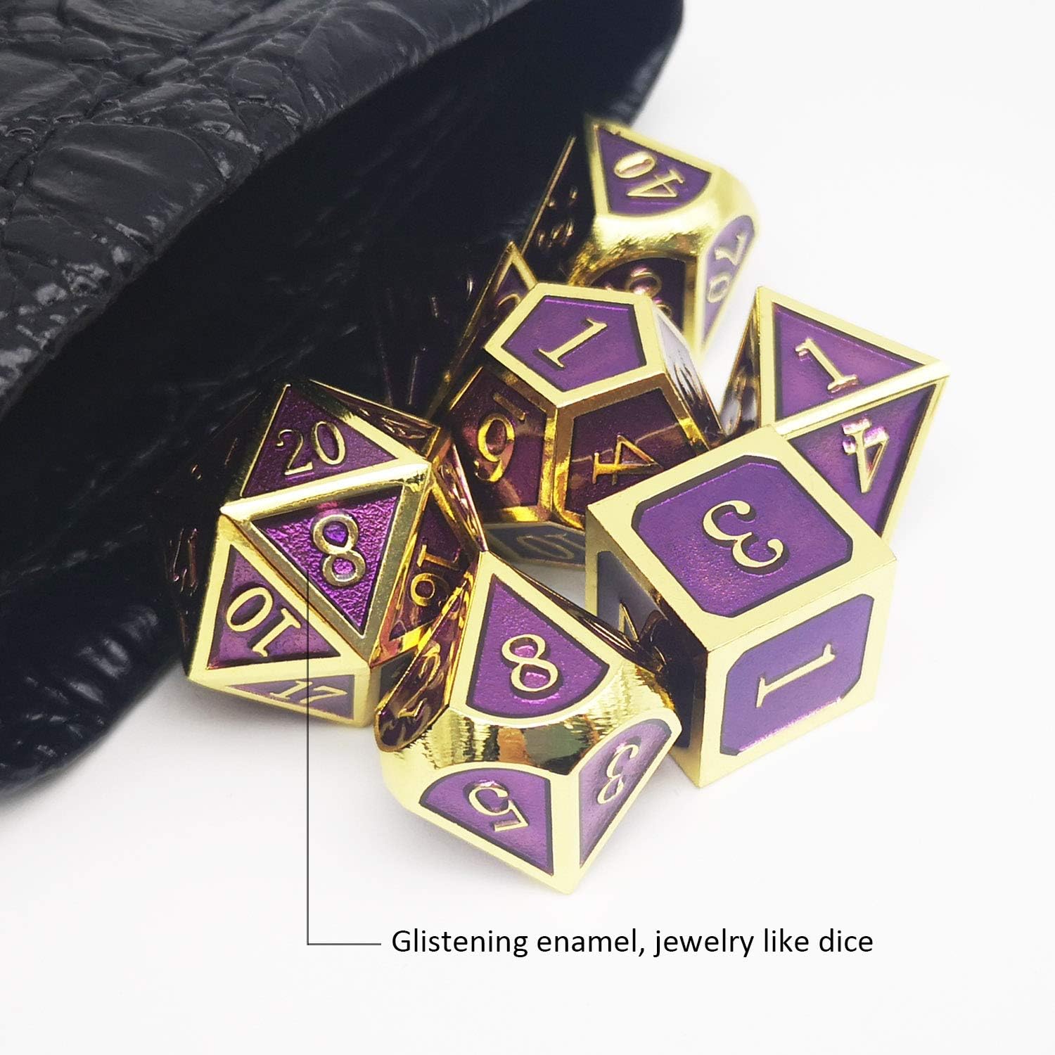 Haxtec Bloodstained Metal DND Dice Set Antique Iron Blood Metal D&D Dice Set Dragon Scale with Leather Dice Bag Bloodsplattered Metal Polyhedral Dice for Dungeons and Dragons TTRPG Gifts