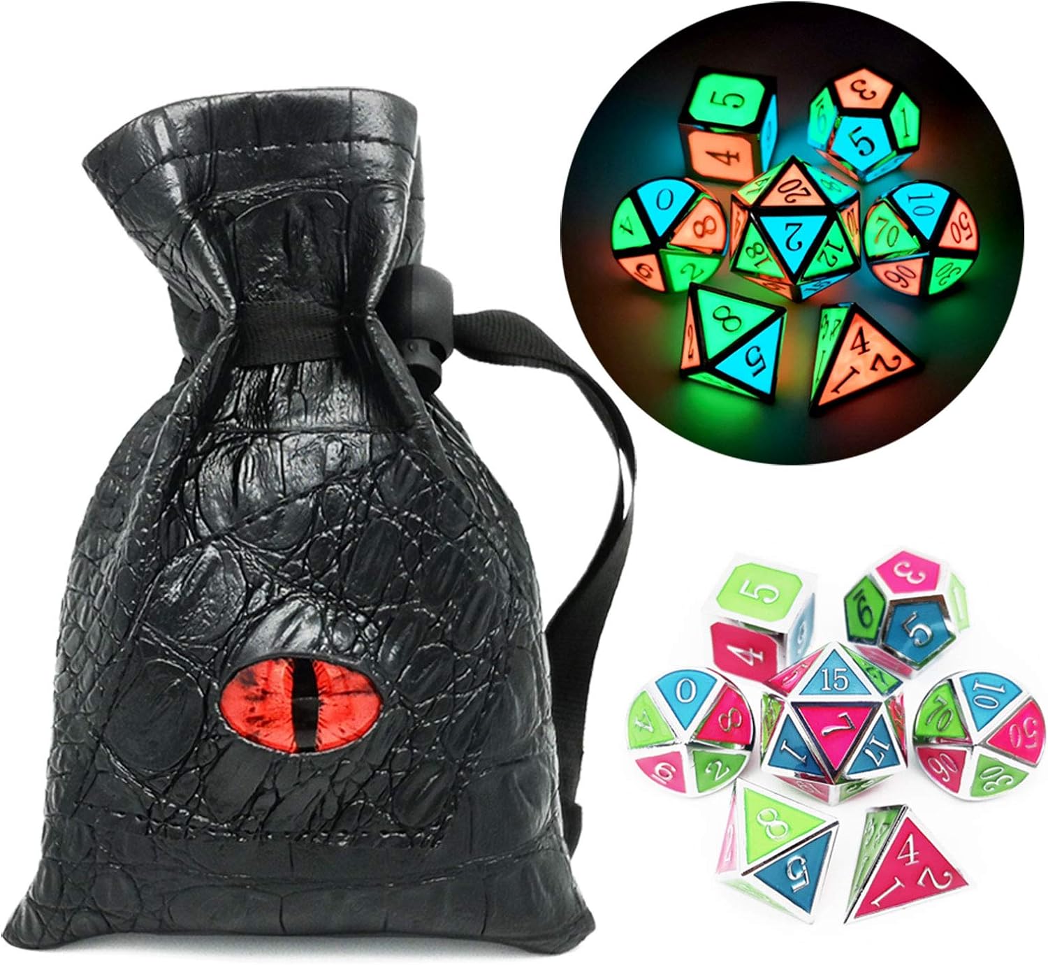 Haxtec Bloodstained Metal DND Dice Set Antique Iron Blood Metal D&D Dice Set Dragon Scale with Leather Dice Bag Bloodsplattered Metal Polyhedral Dice for Dungeons and Dragons TTRPG Gifts