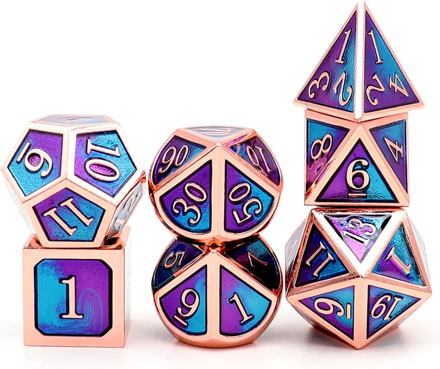 Haxtec Bloodstained Metal DND Dice Set Antique Iron Blood Metal D&D Dice Set Dragon Scale with Leather Dice Bag Bloodsplattered Metal Polyhedral Dice for Dungeons and Dragons TTRPG Gifts