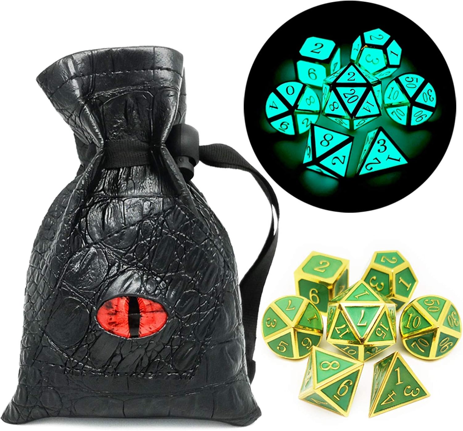 Haxtec Bloodstained Metal DND Dice Set Antique Iron Blood Metal D&D Dice Set Dragon Scale with Leather Dice Bag Bloodsplattered Metal Polyhedral Dice for Dungeons and Dragons TTRPG Gifts