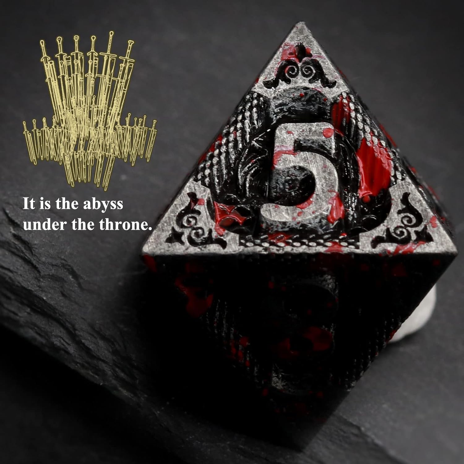 Haxtec Bloodstained Metal DND Dice Set Antique Iron Blood Metal D&D Dice Set Dragon Scale with Leather Dice Bag Bloodsplattered Metal Polyhedral Dice for Dungeons and Dragons TTRPG Gifts