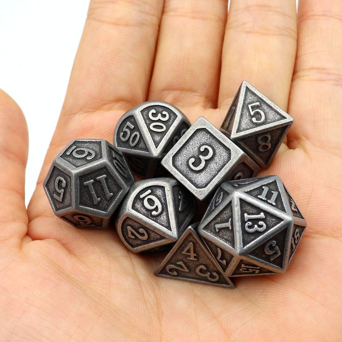 Haxtec Bloodstained Metal DND Dice Set Antique Iron Blood Metal D&D Dice Set Dragon Scale with Leather Dice Bag Bloodsplattered Metal Polyhedral Dice for Dungeons and Dragons TTRPG Gifts