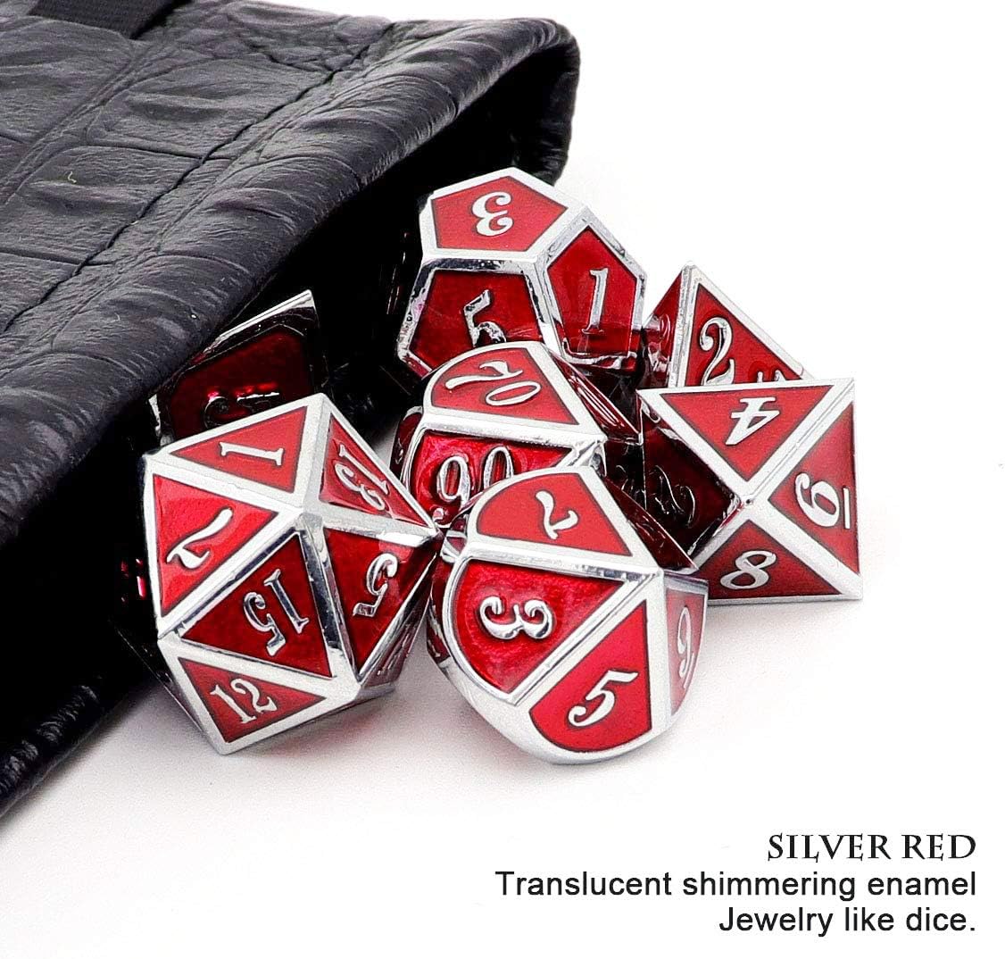 Haxtec Bloodstained Metal DND Dice Set Antique Iron Blood Metal D&D Dice Set Dragon Scale with Leather Dice Bag Bloodsplattered Metal Polyhedral Dice for Dungeons and Dragons TTRPG Gifts