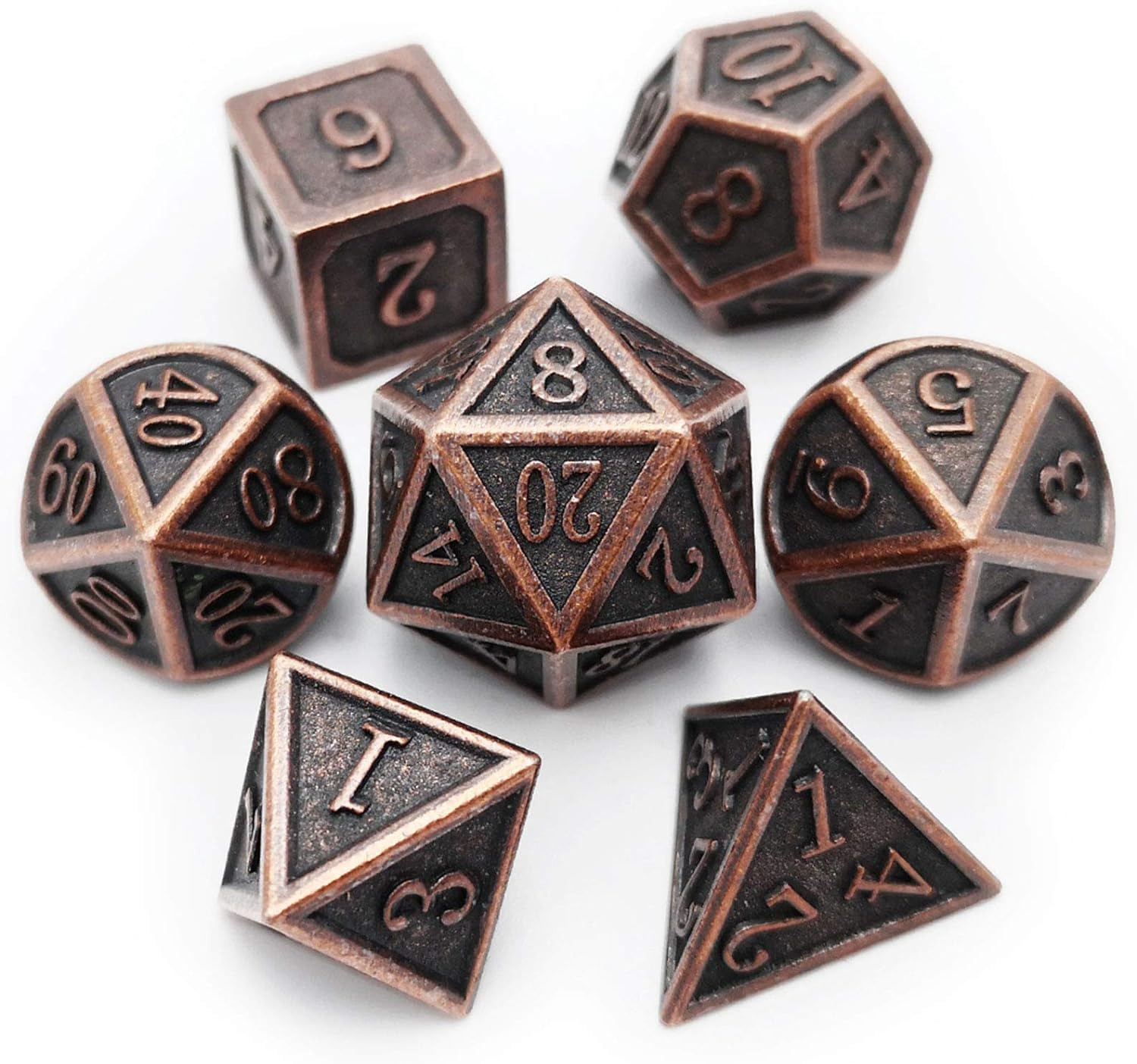 Haxtec Bloodstained Metal DND Dice Set Antique Iron Blood Metal D&D Dice Set Dragon Scale with Leather Dice Bag Bloodsplattered Metal Polyhedral Dice for Dungeons and Dragons TTRPG Gifts