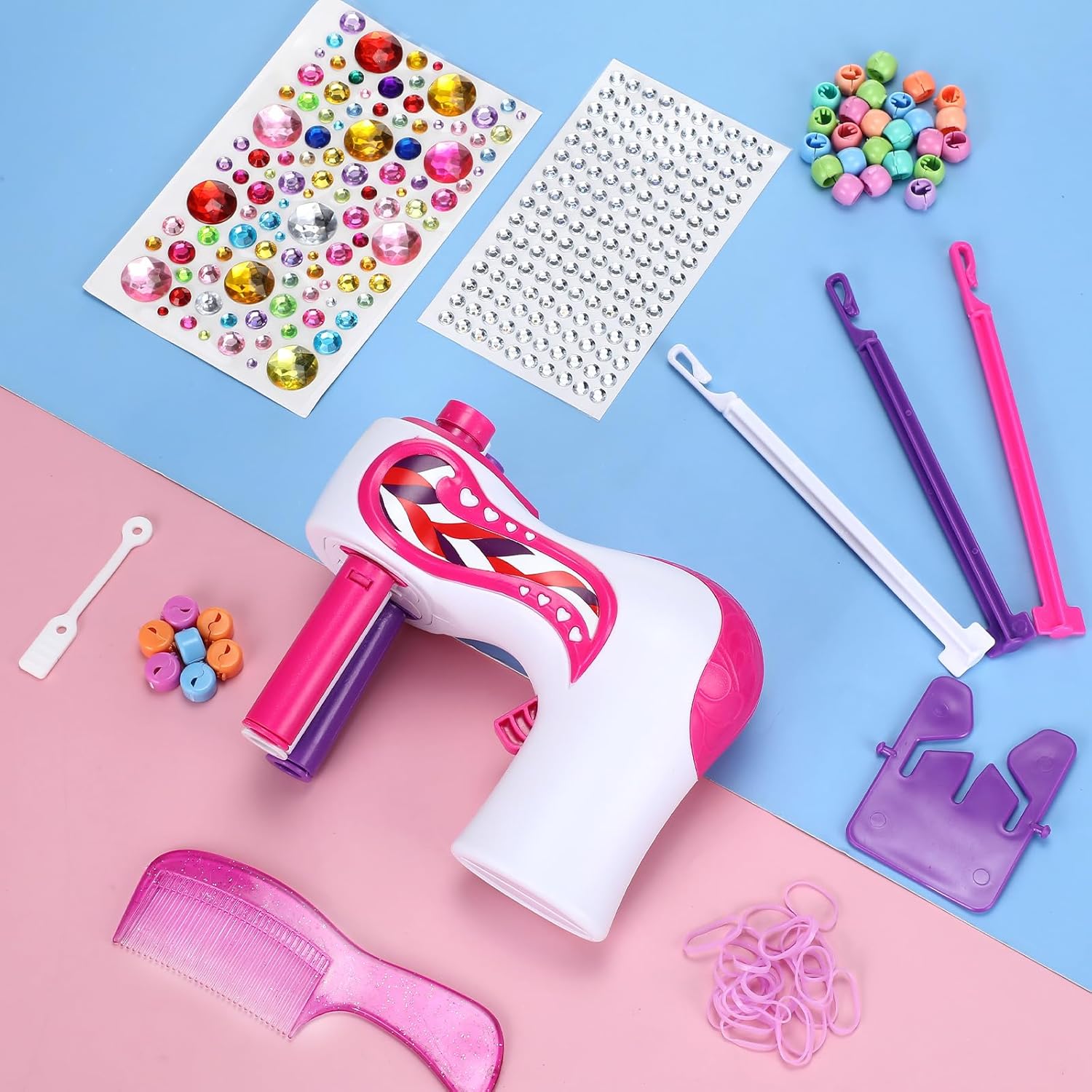 Lasnten Automatic Braider Machine Electric Hair Braider Toy with Self Adhesive Hair Gems and Jewelry Beads Hair Styling Tool Accessories for DIY Headdress