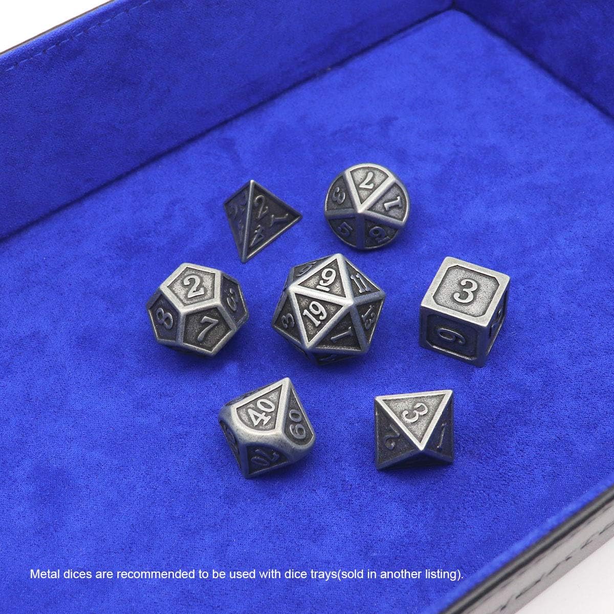 Haxtec Bloodstained Metal DND Dice Set Antique Iron Blood Metal D&D Dice Set Dragon Scale with Leather Dice Bag Bloodsplattered Metal Polyhedral Dice for Dungeons and Dragons TTRPG Gifts