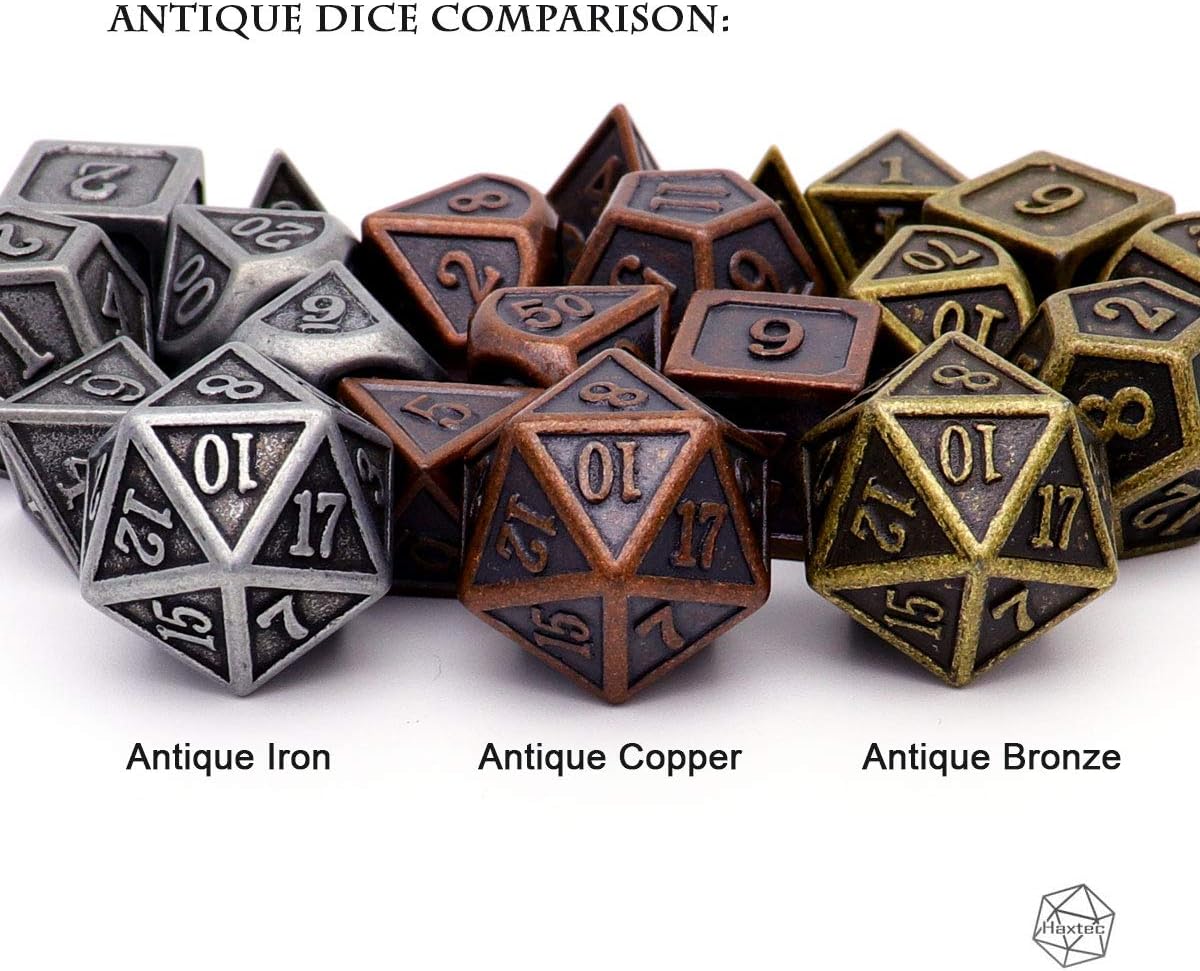 Haxtec Bloodstained Metal DND Dice Set Antique Iron Blood Metal D&D Dice Set Dragon Scale with Leather Dice Bag Bloodsplattered Metal Polyhedral Dice for Dungeons and Dragons TTRPG Gifts