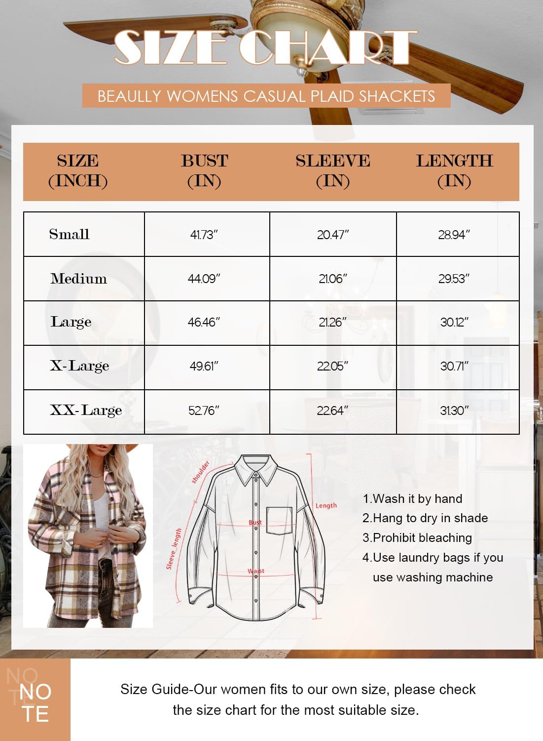 Beaully Women's Flannel Plaid Shacket Long Sleeve Button Down Shirts Jacket Coats with Side Pockets