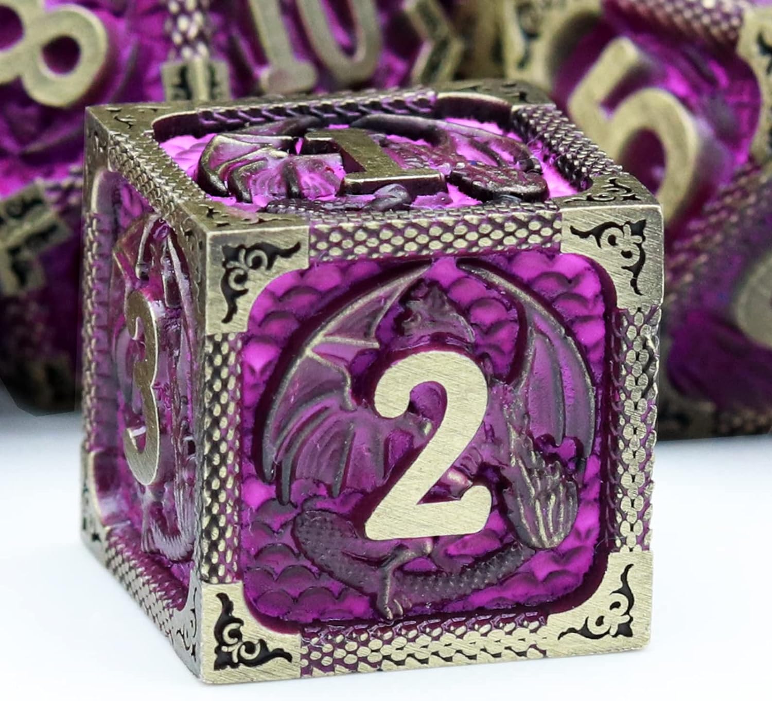 Haxtec Bloodstained Metal DND Dice Set Antique Iron Blood Metal D&D Dice Set Dragon Scale with Leather Dice Bag Bloodsplattered Metal Polyhedral Dice for Dungeons and Dragons TTRPG Gifts