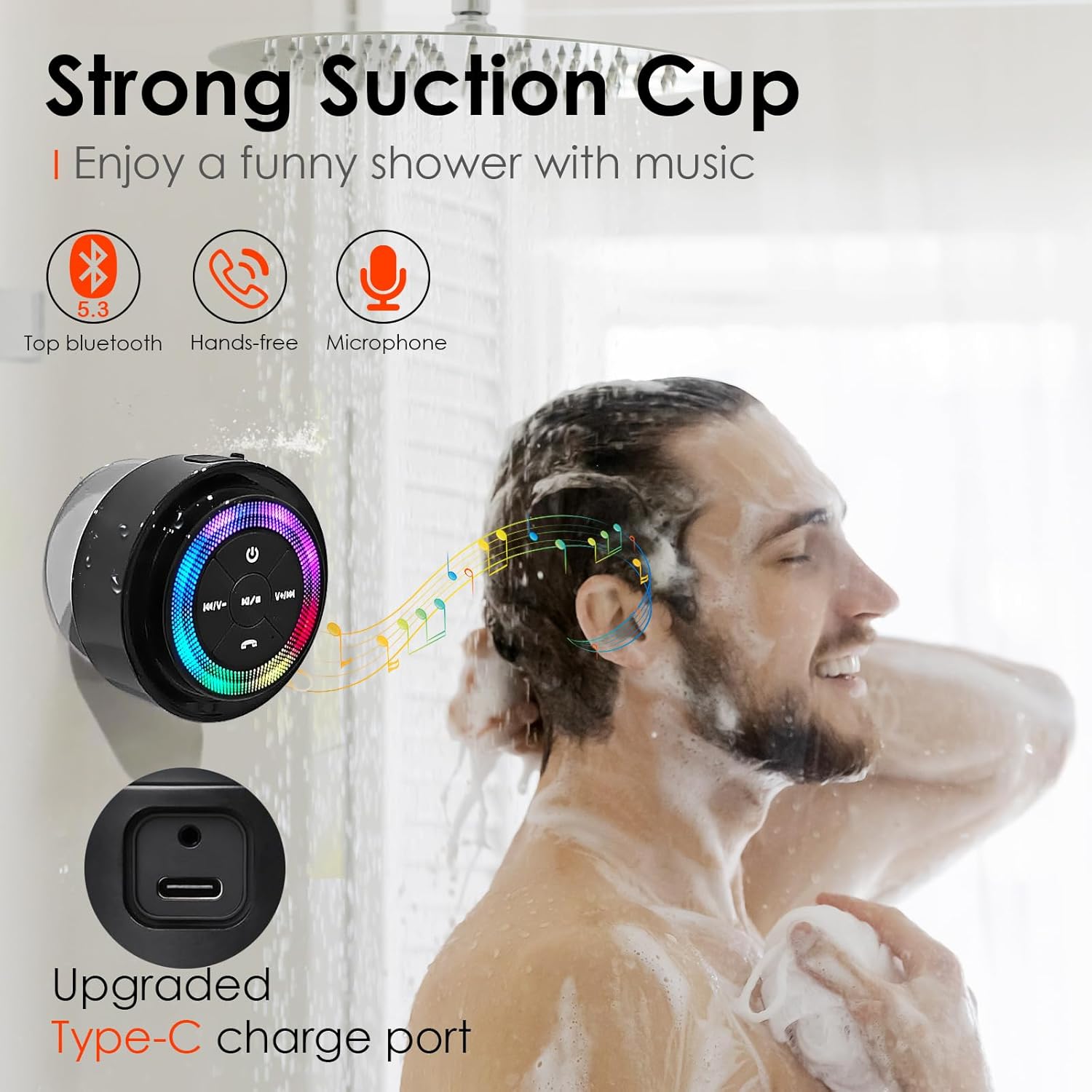 XLEADER, Upgraded, Shower Speaker, Certified IPX7 Waterproof Bluetooth Wireless Speaker with Suction Cup for Bathroom, Built-in Mic, Crystal Sound&Rich Bass,up to 12H Playtime, Ideal Electronic Gifts