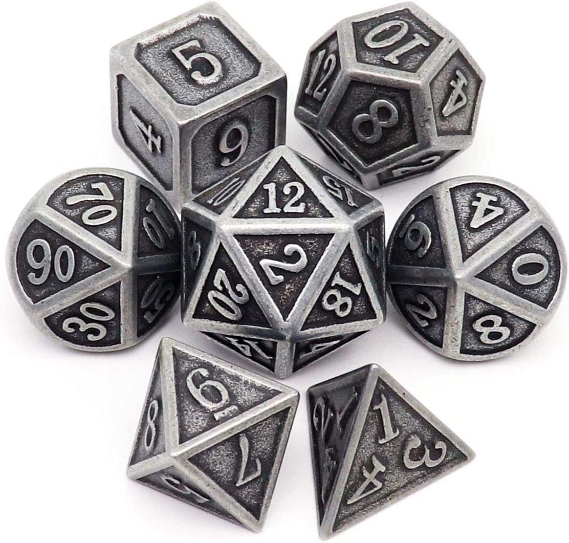 Haxtec Bloodstained Metal DND Dice Set Antique Iron Blood Metal D&D Dice Set Dragon Scale with Leather Dice Bag Bloodsplattered Metal Polyhedral Dice for Dungeons and Dragons TTRPG Gifts