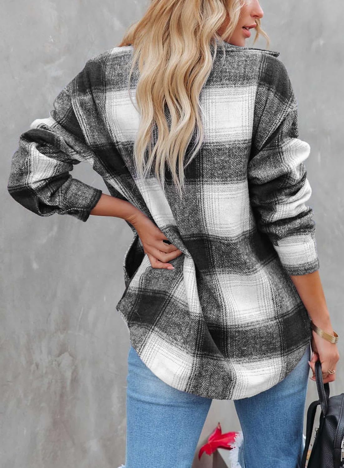 Beaully Women's Flannel Plaid Shacket Long Sleeve Button Down Shirts Jacket Coats with Side Pockets