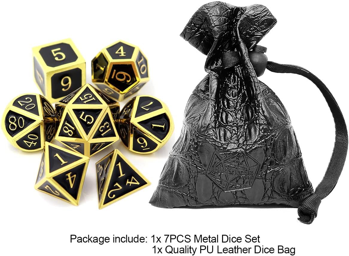 Haxtec Bloodstained Metal DND Dice Set Antique Iron Blood Metal D&D Dice Set Dragon Scale with Leather Dice Bag Bloodsplattered Metal Polyhedral Dice for Dungeons and Dragons TTRPG Gifts