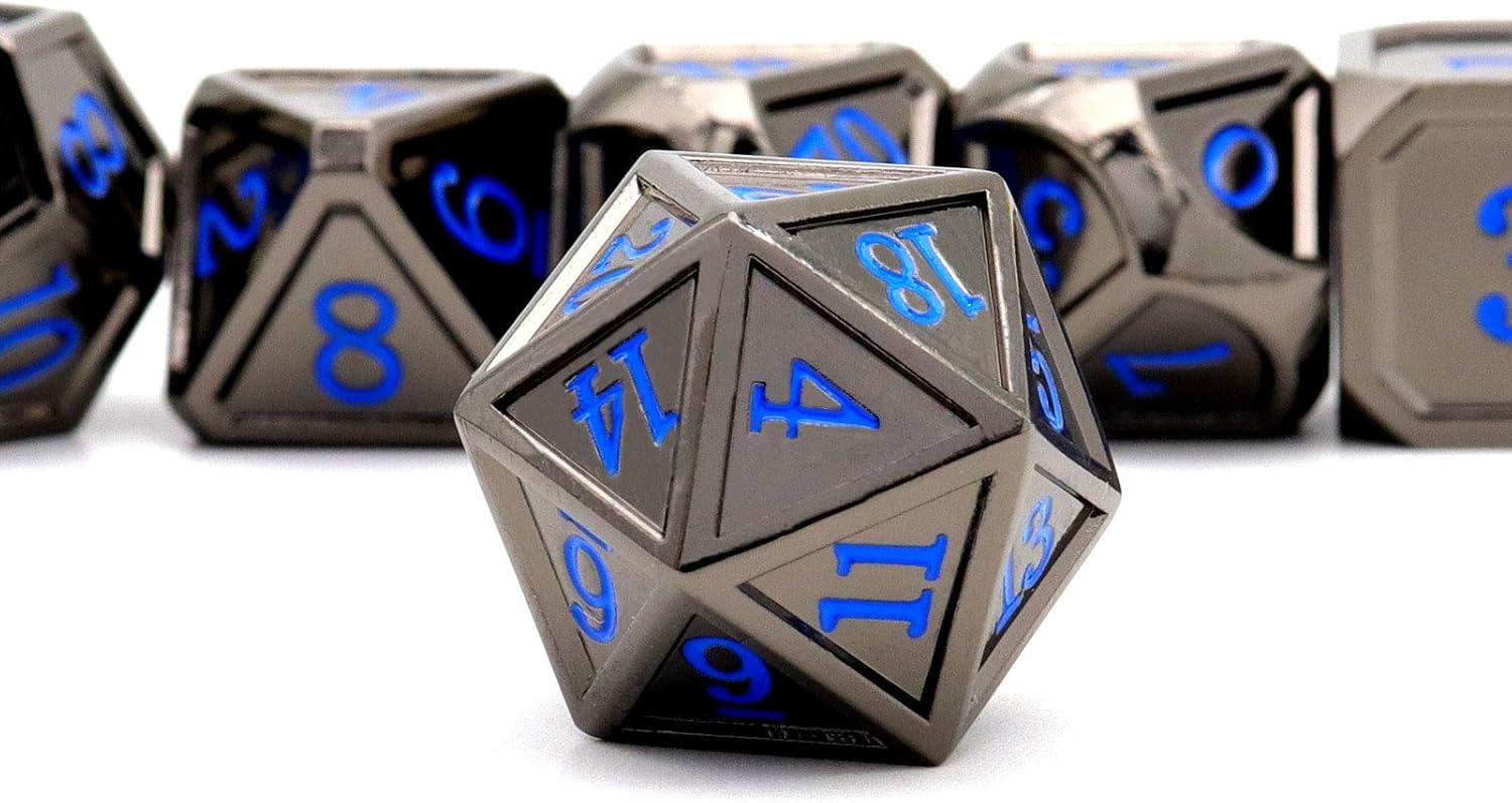 Haxtec Bloodstained Metal DND Dice Set Antique Iron Blood Metal D&D Dice Set Dragon Scale with Leather Dice Bag Bloodsplattered Metal Polyhedral Dice for Dungeons and Dragons TTRPG Gifts