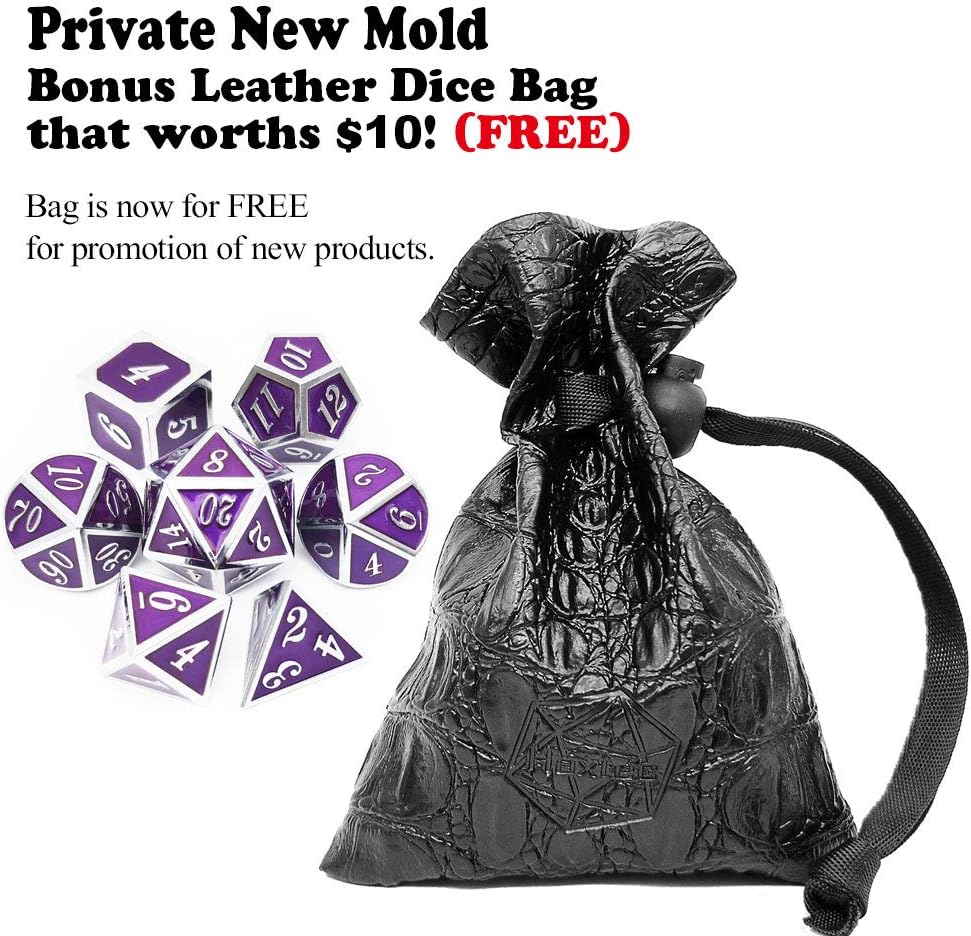 Haxtec Bloodstained Metal DND Dice Set Antique Iron Blood Metal D&D Dice Set Dragon Scale with Leather Dice Bag Bloodsplattered Metal Polyhedral Dice for Dungeons and Dragons TTRPG Gifts