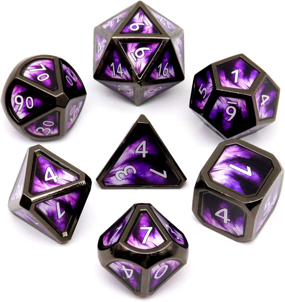 Haxtec Bloodstained Metal DND Dice Set Antique Iron Blood Metal D&D Dice Set Dragon Scale with Leather Dice Bag Bloodsplattered Metal Polyhedral Dice for Dungeons and Dragons TTRPG Gifts