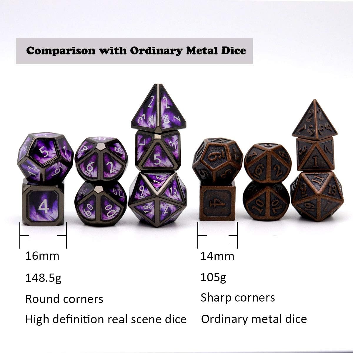 Haxtec Bloodstained Metal DND Dice Set Antique Iron Blood Metal D&D Dice Set Dragon Scale with Leather Dice Bag Bloodsplattered Metal Polyhedral Dice for Dungeons and Dragons TTRPG Gifts